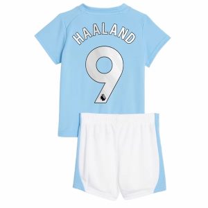 Billiga Fotbollströjor Manchester City Erling Haaland 9 Barn Hjemme tröja 2023 2024 – Kortärmad